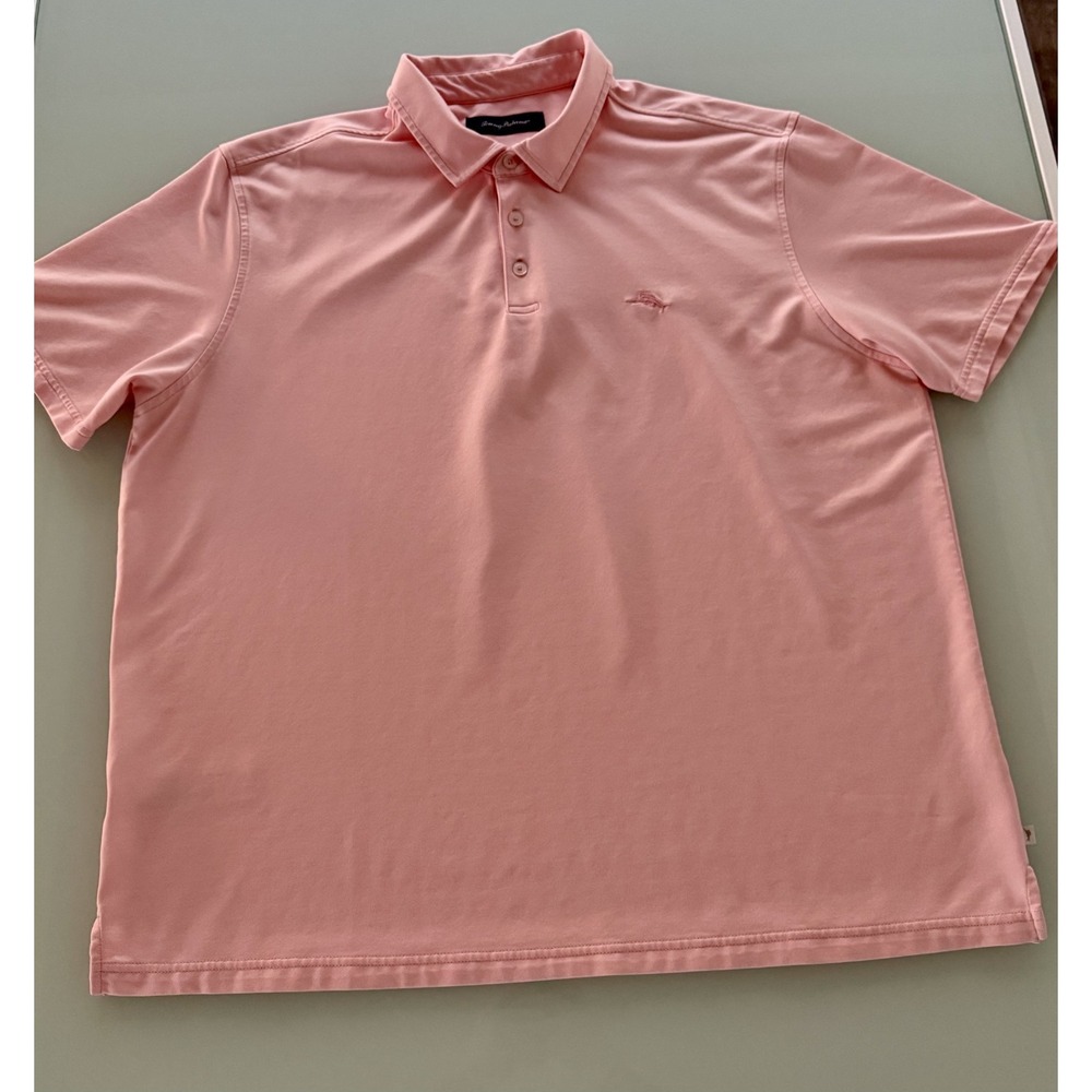 TOMMY BAHAMA Performance Golf Polo Shirt Men's XXL Light Pale Pink Logo Preppy